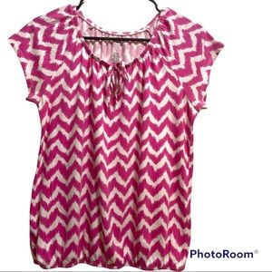ST.JOHN'S BAY Quality Appeal Blouse Shortsleeve Top Pink &White Print Size Small